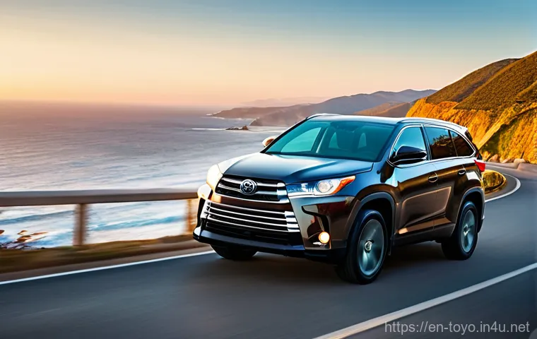 토요타 하이랜더의 장거리 주행 성능 - **Prompt:** A serene and comfortable interior view of a modern Toyota Highlander cruising effortless...