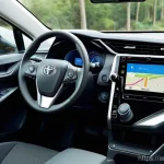 토요타 프리우스와 볼보 C40 비교 - **Prompt:** A modern, sleek Toyota Prius (latest generation) interior, viewed from the rear passenge...