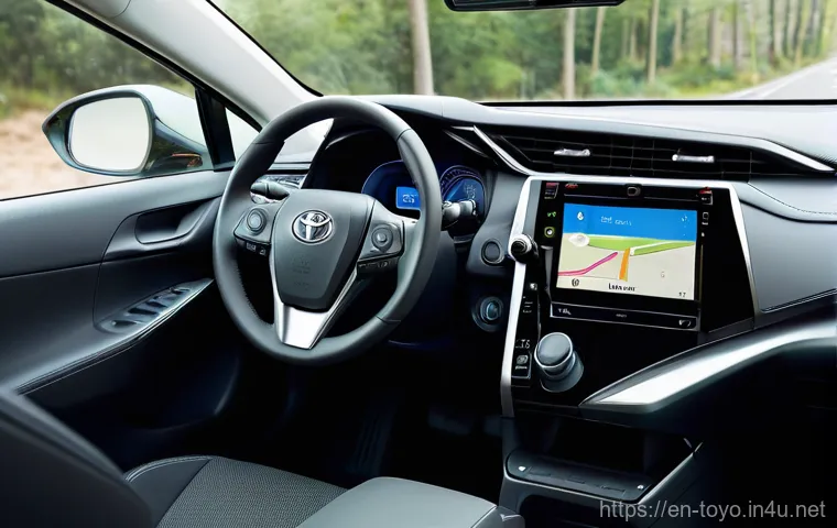 토요타 프리우스와 볼보 C40 비교 - **Prompt:** A modern, sleek Toyota Prius (latest generation) interior, viewed from the rear passenge...