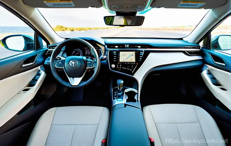 토요타 캠리와 도요타 아발론 비교 - **A Luxurious and Serene Toyota Avalon Interior:**
    "A meticulously detailed interior shot of a l...