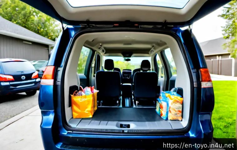 Home 15 토요타 시에나의 패밀리카 장점 - Photorealistic modern family minivan in deep metallic blue parked in a sunny suburban driveway, slid...